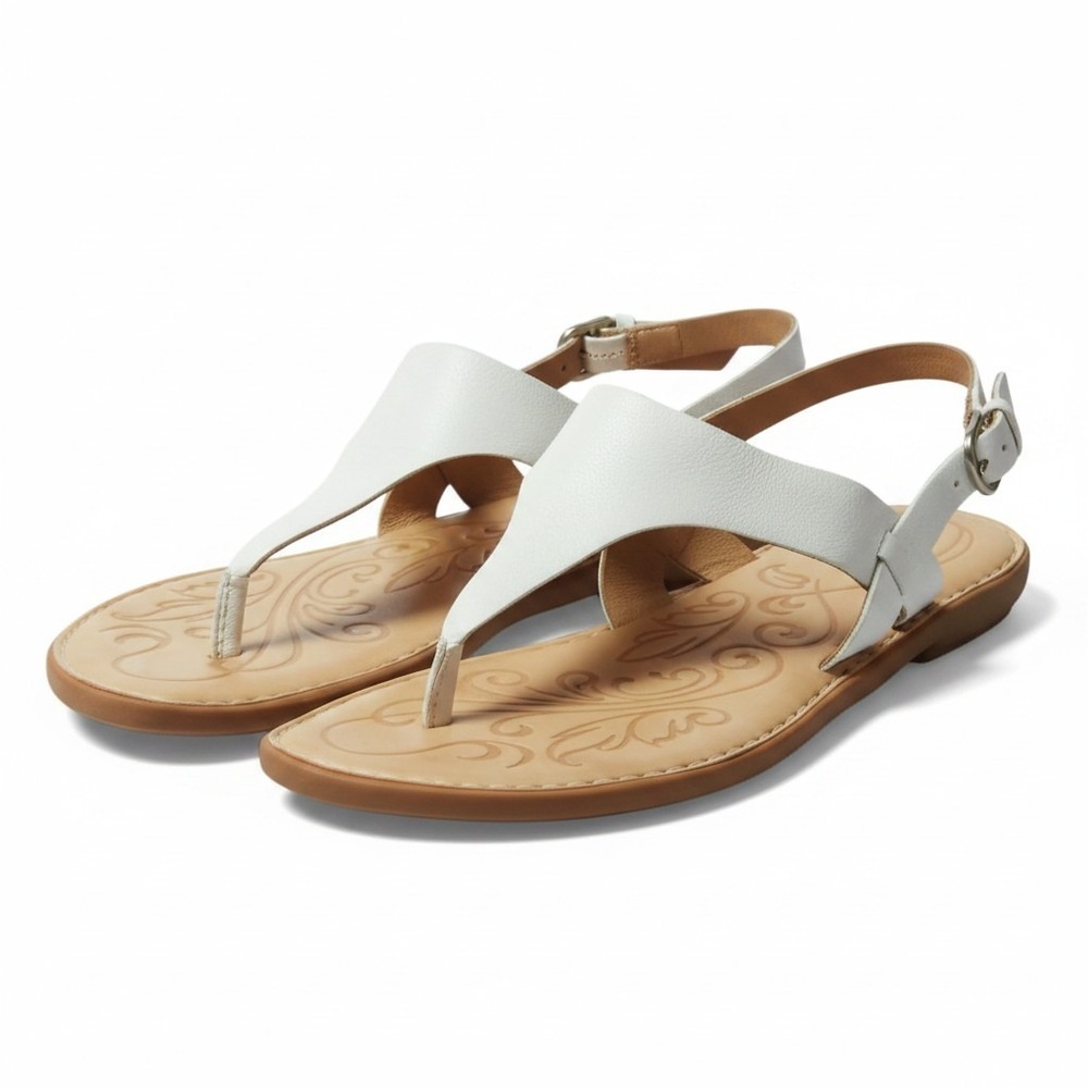 Børn Mai White Leather Thong Slingback Sandals Womens 9M Flat Comfort Boho